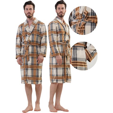 Herren-Fleecebademantel mit Taschen, warm, dick, zum Binden, Größe L (1/5)