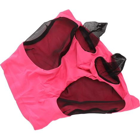 Couverture de Visage de Cheval, Protection Confortable et Respirante des Oreilles pour éviter Les Moustiques Masque élastique en Maille de Cheval Extensible pour Stable (Rose Rouge) (1/5)