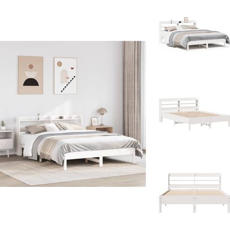 Massivholzbett ohne Matratze Weiß 160x200 Kiefernholz - Bettgestell - Bettgestelle - Bettrahmen - Bett (1/5)