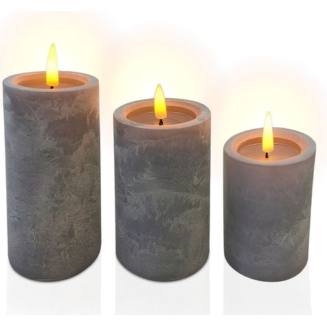 Velas LED con temporizador, juego de 3 - Estilo hormigón