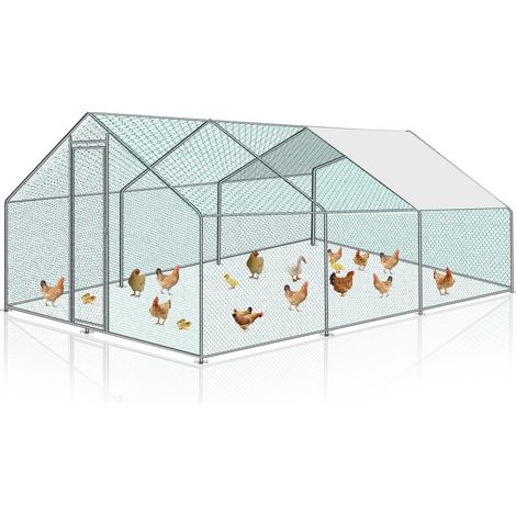 Wolketon Enclos Poulailler avec Toit 3x6x2 m en Acier Galvanisé pour Poules Extérieur