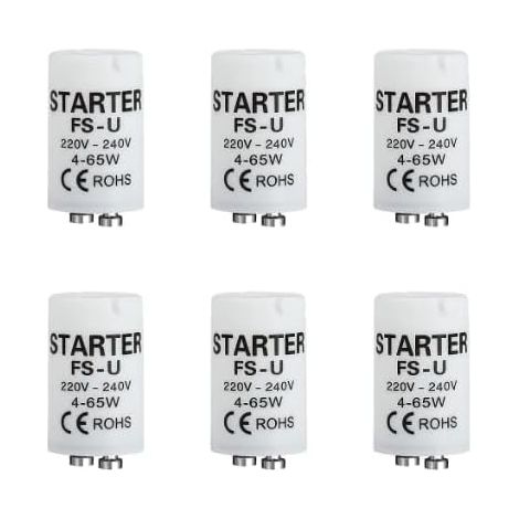6-teiliger Neonstarter 4–65 W, 220–240 V Leuchtstoffröhrenstarter 4–65 W Ersatzstarter für Neonröhren und Leuchtstofflampen, für Büro, Werkstatt und Zuhause