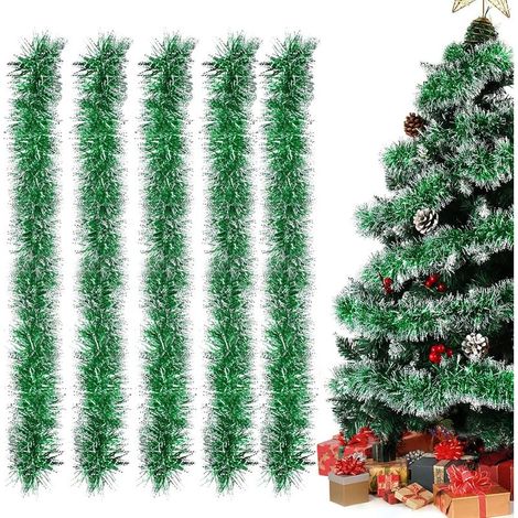 QAZQA Noël Guirlandes Tinsel Vert, Lot de 5 Guirlandes de Noel, Guirlandes Tinsel Métallique,Noël Guirlande de Sapin (1/5)
