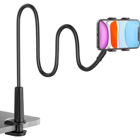 1 Support téléphone, Bras flexible long, Pince robuste, Réglable 360°, Pour lit bureau (1/5)