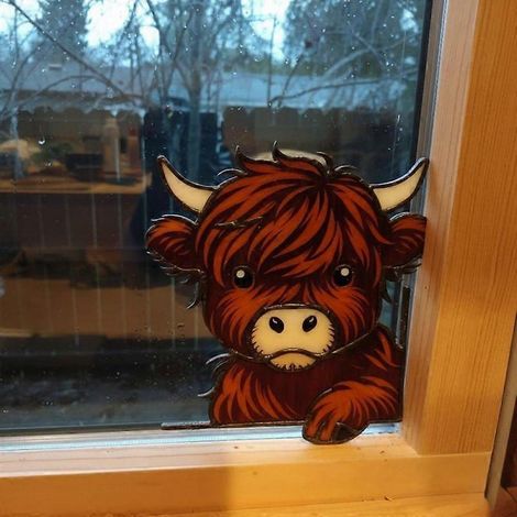Décoration de fenêtre vache des Highlands, adorable tableau mural vache des Highlands pour la maison ou la cuisine, ornement de ferme rustique et amusant pour les fêtes de Noël (1/2)