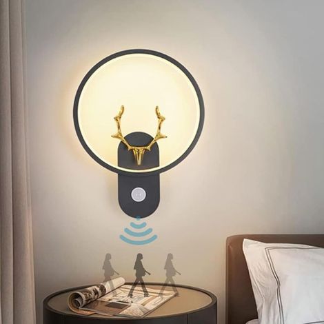 18W LED des bois de bois avec détecteur de mouvement d'applications murales modernes simples lampes murales nordiques simples lampe de chevet ronde 3000K Night intérieur Light Creative (1/5)