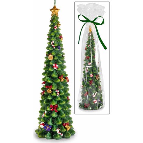 Candele ad albero di Natale con palline e addobbi decorato con glitter in confezione singola e fiocchetto, set da 2 pezzi, Ø 9,5 cm x 30 H
