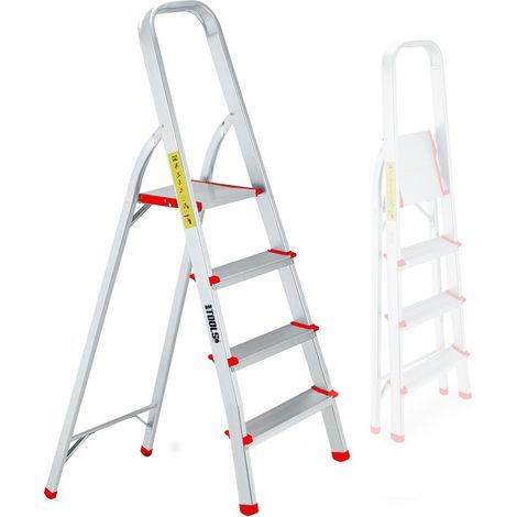 Escabeau à 4 marches BM TOOLS BMT-ESC4-ALU - Haut. de travail : 79 cm - prend peu de place et se range facilement - en Aluminium (1/5)