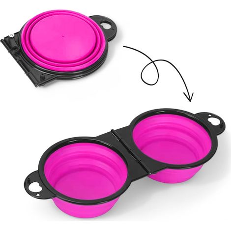 Doppelt faltbarer Silikonnapf, praktischer Futter- und Wassernapf für Hunde, Katzen und andere Haustiere, mit Karabinerhaken, ideal für Spaziergänge, Wanderungen und Reisen, kompakt, tragbar, formstab (1/5)