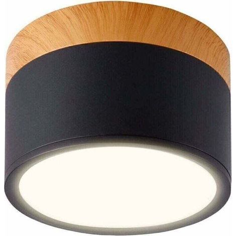 Spot LED rond pour plafond, aluminium, 7 W, Ø 110 mm, 230 V, pour couloir, chambre, salle à manger, cuisine, salon - Noir mat/Blanc chaud 3000 K