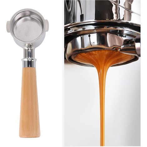 Poignée de cafetière De'Longhi EC0310 A2, 51 mm, deux anses, sans fond, en acier inoxydable, finition bois de hêtre naturel (1/5)
