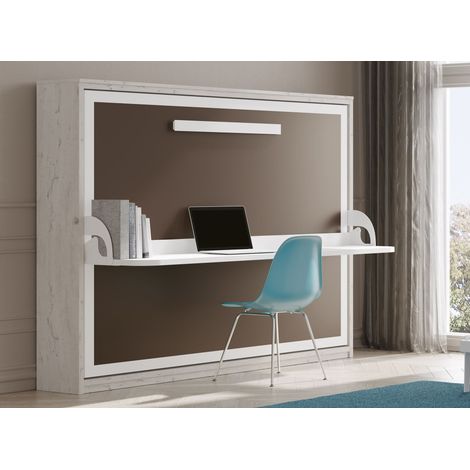 Lit escamotable horizontal 90x180 cm avec bureau Bona - Haut de gamme - Coffrage Chêne 3D - Façade Anthracite - Matelas Sans matelas (1/5)