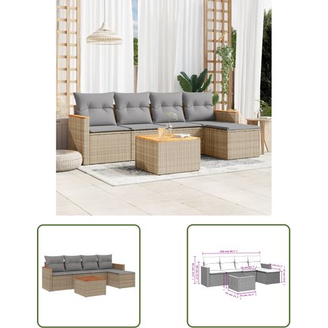 The Living Store 6-tlg. Garten-Sofagarnitur mit Kissen Beige Poly Rattan - Gartenmöbel Set - Gartensorte - Lounge Möbel - Outdoor Sofa - Rattan Gartenmöbel (1/3)