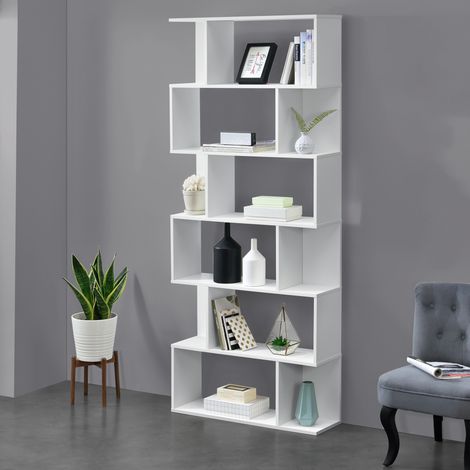 Librería - 192 x 80 x 24 cm - Estante para CDs y Libros - Soporte para DVDs - 6 Niveles para Almacenar - Blanco [en.casa] (1/5)