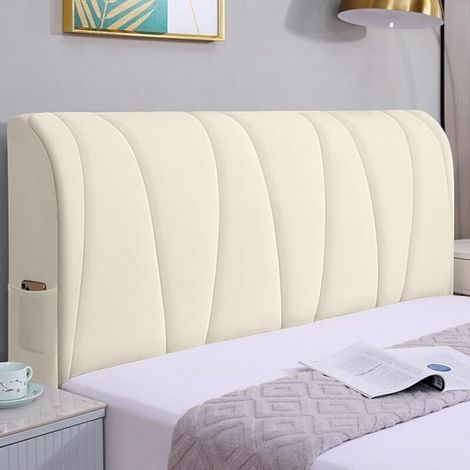 pair Housse de tête de lit 180/200, tissu velours extensible doux, housse de tête de lit anti-poussière, housse de tête de lit épaisse universelle pour tête de lit rembourrée (blanc, 180 cm)