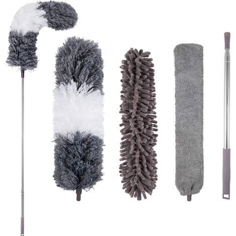 Duster Microfibre - Manche Télescopique En Acier Inoxydable - Tête Pivotante 360° - Lavable Et Réutilisable - Pour Plafond, Stores, Meubles, Voitures - 1 Pièce (1/5)