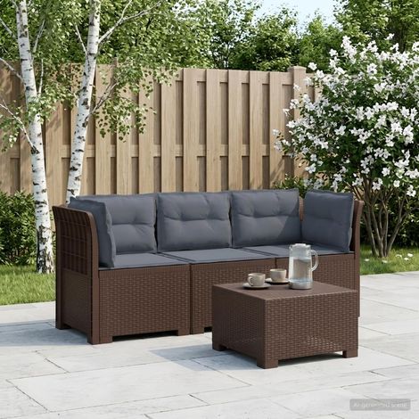 vidaXL 3-Seater Garden Sofa with Cushions Rattan Look PP Brown (1/5)