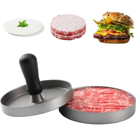 Presse à Hamburger, Antiadhésif Attendrisseurs à Viande en Alliage d'Aluminium, Presse à Burger avec , Outils de Cuisson pour Galettes de Hamburger - Gris (1/5)