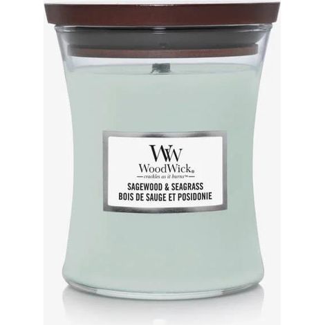 WoodWick Sagewood Seagrass vela perfumada turquesa (1/3)