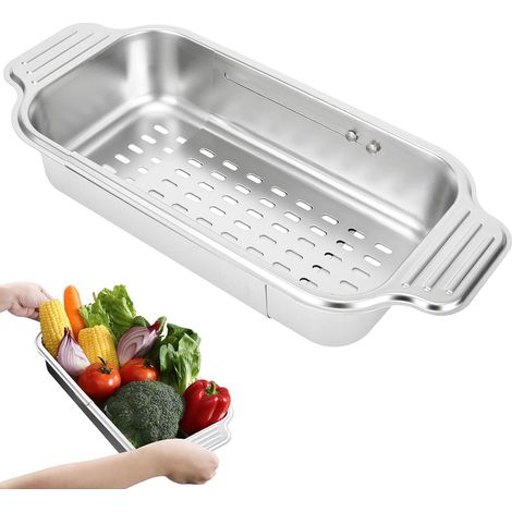Cesta escurridora/filtro de acero inoxidable para fregadero de cocina – Cesta telescópica – Ideal para lavar frutas y verduras, escurrir pasta cocida y alimentos secos – Tamaño grande (1/5)