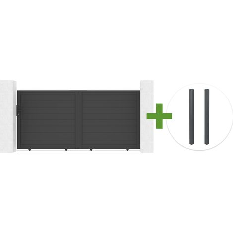 Portail coulissant 3m EIGER H.140cm + 2 poteaux aluminium gris ELDA