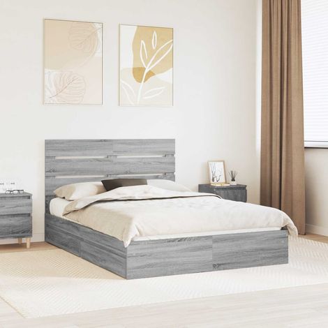 Cama con almacenamiento con cabecera Gris  150 x 200 cm