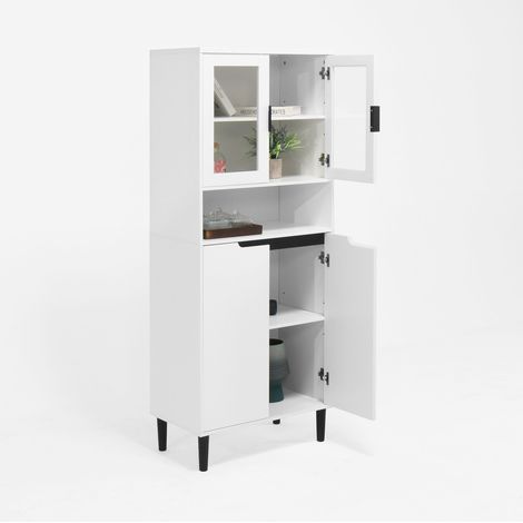 Hohes Bücherregal mit 4 Türen und Verstellbaren Einlegeböden, Türen aus Gehärtetem Glas, MDF Lackiert, Weiß (1/5)