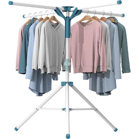 Stendibiancheria Da Pavimento, Stendino Pieghevole con 4 Bracci per Hangers, Altezza Estensibile 110-180cm, Stendino per Esterno/Interno/Balcone (1/5)
