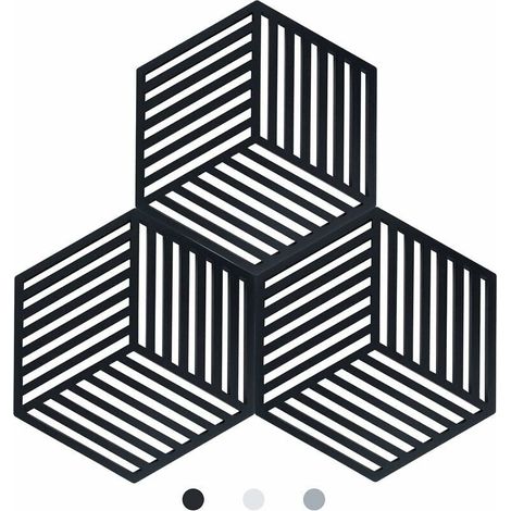 Dreiteiliges, schwarzes, rautenförmiges und sechseckiges Isolierkissen für Esstische. Kissen mit Lochmuster von HANBING-Crezuo.
