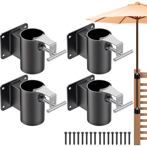 Lot de 2 Supports de Parasol Robustes pour poteaux de 2,5 à 5,1 cm, Design Peu encombrant, Support Plat sûr et Robuste pour Balustrade de terrasse, Balcon, Cour extérieure, clôtures (1/5)