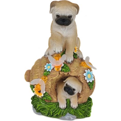cagnolini con fiori da giardino solari eurogarden con illuminazione led bianco caldo 15x11x23 cm