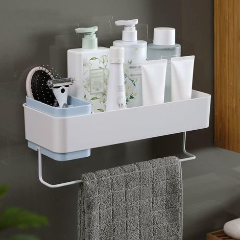Étagère de salle de bain sans perçage Étagères flottantes Support de rangement mural for shampoing, gel douche, étagère à serviettes Étagères de cuisine Bouteilles d'assaisonnement Support d'étagère (1/4)