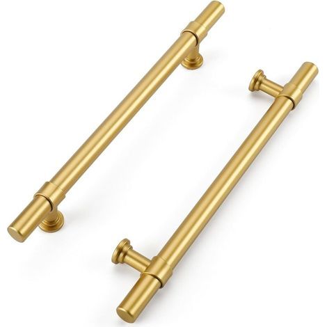 2 poignées dorées pour armoires et tiroirs. Entraxe des trous : 192 mm. Fabriquées en alliage d'aluminium et de zinc. Vis incluses. (1/5)