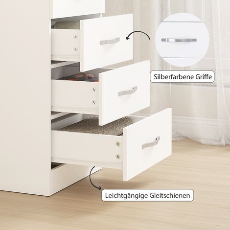 Commode à 5 tiroirs, meuble de rangement pour vêtements et ustensiles, panneaux de particules, blanc (1/3)