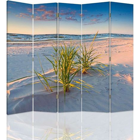 Paravent Décoratif Plage et Herbe Verte pour Intérieur - 180 x 150 cm - 2 faces R° V°