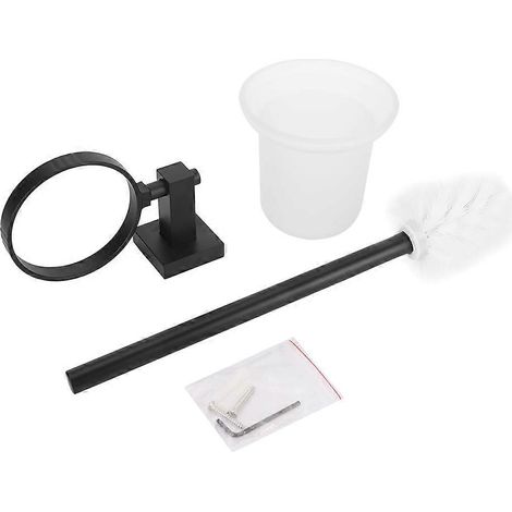 Nécessaire de salle de bain noir, brosse de toilettes murale à long manche avec porte-gobelet, kit de nettoyage WC suspendu (1/5)