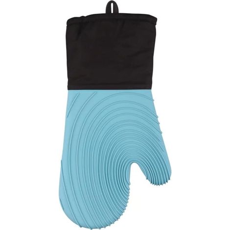 Küchenhandschuhe, wasserdichte Silikon-Küchenhandschuhe, hitze- und feuerbeständige Handschuhe, dicke, rutschfeste, wasserdichte Baumwollhandschuhe (blau, 2er-Pack).