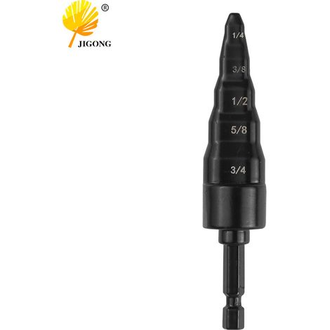 L'élargisseur de tuyaux 5 en 1, utilisé avec une perceuse électrique, est doté d'une structure en forme de tour pour élargir et affiner les tuyaux en acier de 6 à 19 mm de diamètre. (1/5)