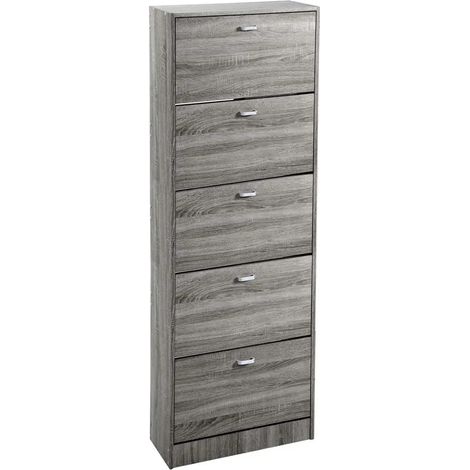 Atena Schuhschrank in grau mit 5 Klappen, 63 x 24 x 180 cm