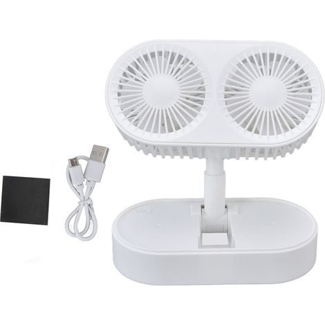 Ventilateur de bureau double à double moteur, angle réglable à 135°, ventilateur portatif à trois vitesses, fonctionnement silencieux, blanc. (1/5)