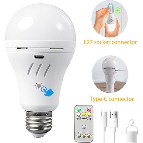 Lot de 1 Ampoule LED rechargeable avec télécommande, 700lm, batterie 2600mAh, 3 niveaux de gradation,3000K/4000K/6000K (1/5)