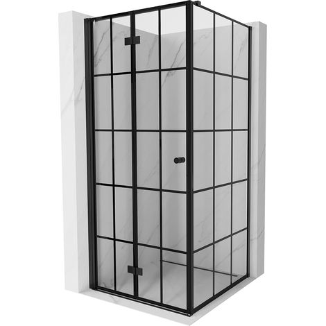 Mexen Mist-F T Faltdusche Links 110 x 110 cm, schwarzes Gitter, schwarz - 8A6T-110-110-70-77-L (1/5)
