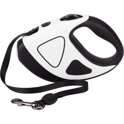Laisse rétractable pour chien en nylon noir et blanc de 5 m avec lumières LED pour animaux jusqu'à 100 kg (1/5)