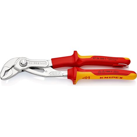 KNIPEX 87 26 250 T BK Cobra® VDE Hightech-Wasserpumpenzange, isoliert isoliert mit Mehrkomponenten-Hüllen, VDE-geprüft mit integrierter isolierter Befestigungsöse zum Anbringen einer Absturzsicherung (1/2)