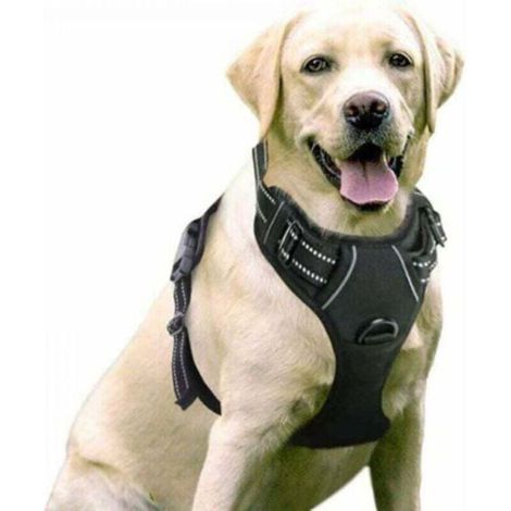 Anti-Zug-Hundegeschirr, speziell für Hunde, verstellbares, reflektierendes Geschirr, einfach anzulegen mit Frontverschluss, geeignet für mittelgroße bis große Hunde, schwarz