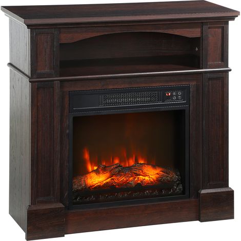 Cheminée électrique - HOMCOM - effet flammes LED luminosité réglable avec télécommande - 1800 W - acier - 80,5x32,3x80,5 cm - marron
