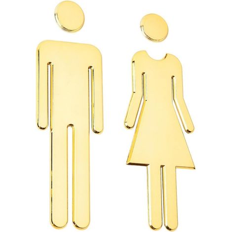 WC signe plaque de toilette pour salle de bain, Ensemble de 2 Panneaux Adhésifs pour Portes de Salle de Bain, Symboles Homme et Femme, Matériau Durable ABS, Imperméable et Résistant au Soleil, Doré (1/5)