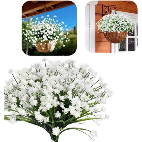 Fleurs artificielles lot de 8 - branches fleuries décoratives 38 cm pour intérieur et extérieur, blanc (1/5)