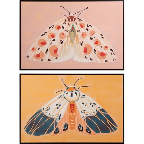 Lot de 2 tableaux papillons avec cadre noir 90x4x60 cm (1/2)