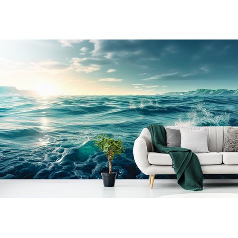Papier Peint Paysage - Océan Infini au Crépuscule - 150 x 250 cm (1/2)